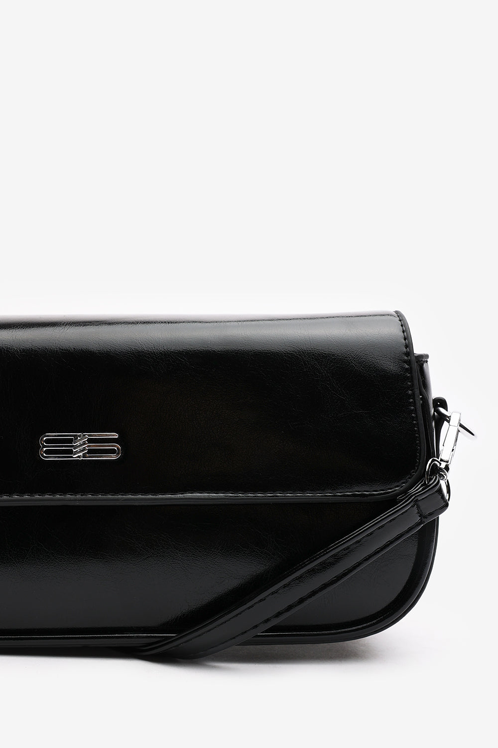 Arena Baguette Shoulder Bag in Black Faux Leather