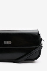 Arena Baguette Shoulder Bag in Black Faux Leather