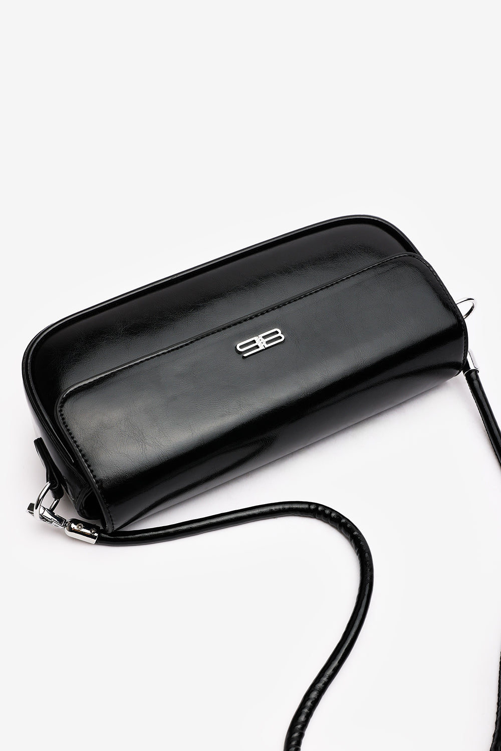 Arena Baguette Shoulder Bag in Black Faux Leather