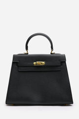 Lluvia Top Handle Satchel Mini Tote Bag with Turn-Lock Closure in Black