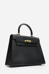 Lluvia Top Handle Satchel Mini Tote Bag with Turn-Lock Closure in Black