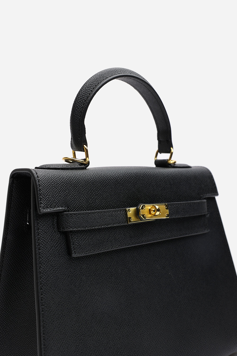 Lluvia Top Handle Satchel Mini Tote Bag with Turn-Lock Closure in Black