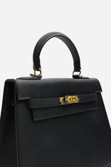 Lluvia Top Handle Satchel Mini Tote Bag with Turn-Lock Closure in Black