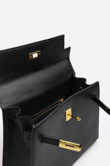 Lluvia Top Handle Satchel Mini Tote Bag with Turn-Lock Closure in Black