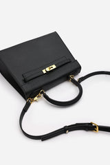 Lluvia Top Handle Satchel Mini Tote Bag with Turn-Lock Closure in Black