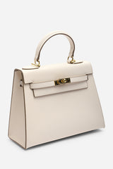 Lluvia Top Handle Satchel Mini Tote Bag with Turn-Lock Closure in Cream