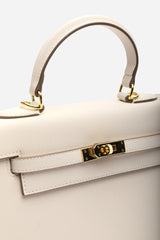 Lluvia Top Handle Satchel Mini Tote Bag with Turn-Lock Closure in Cream