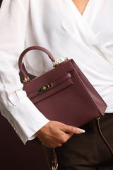 Lluvia Top Handle Satchel Mini Tote Bag with Turn-Lock Closure in Maroon