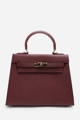 Lluvia Top Handle Satchel Mini Tote Bag with Turn-Lock Closure in Maroon