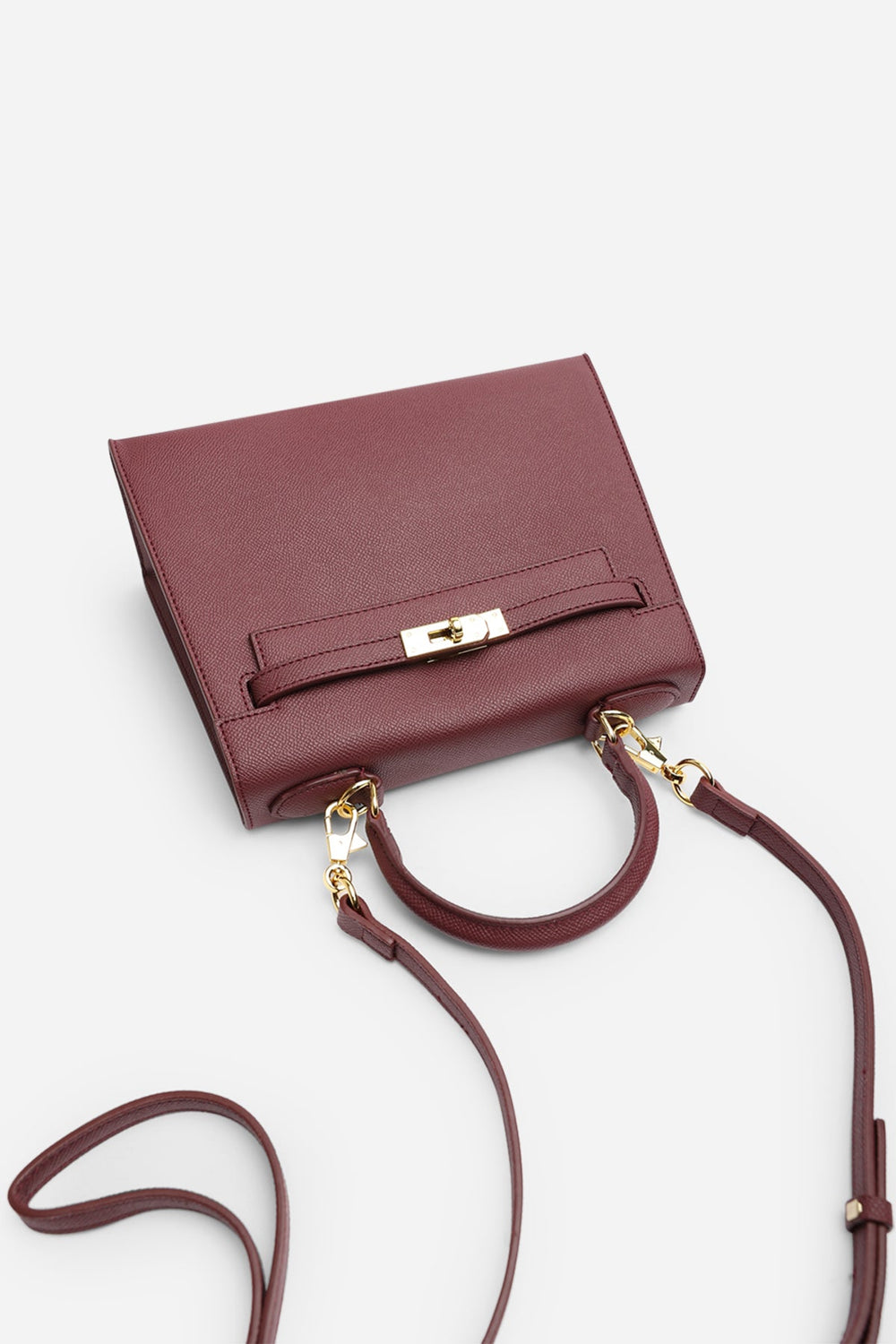 Lluvia Top Handle Satchel Mini Tote Bag with Turn-Lock Closure in Maroon