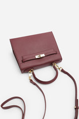 Lluvia Top Handle Satchel Mini Tote Bag with Turn-Lock Closure in Maroon
