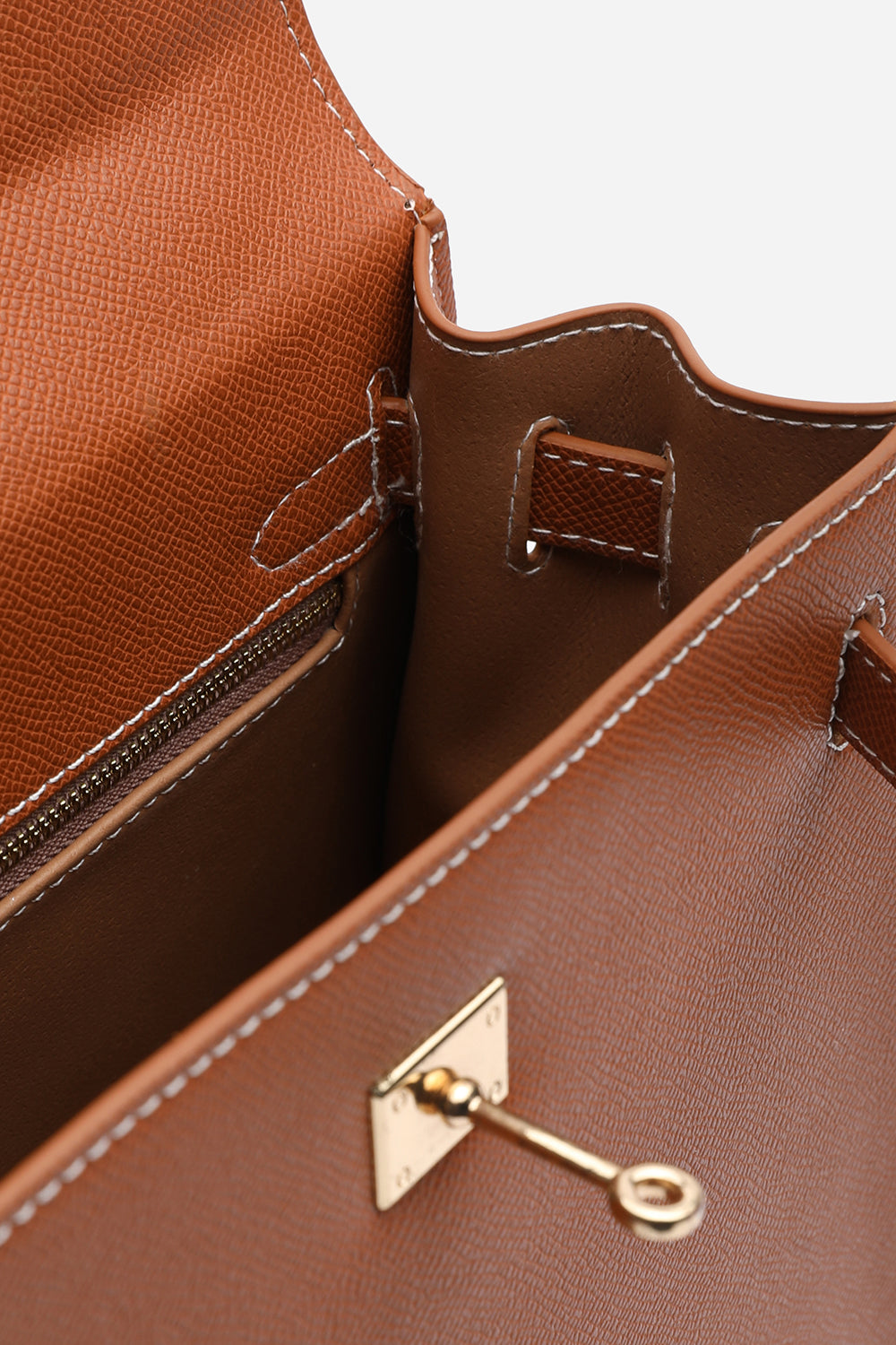 Lluvia Top Handle Satchel Mini Tote Bag with Turn-Lock Closure in Tan