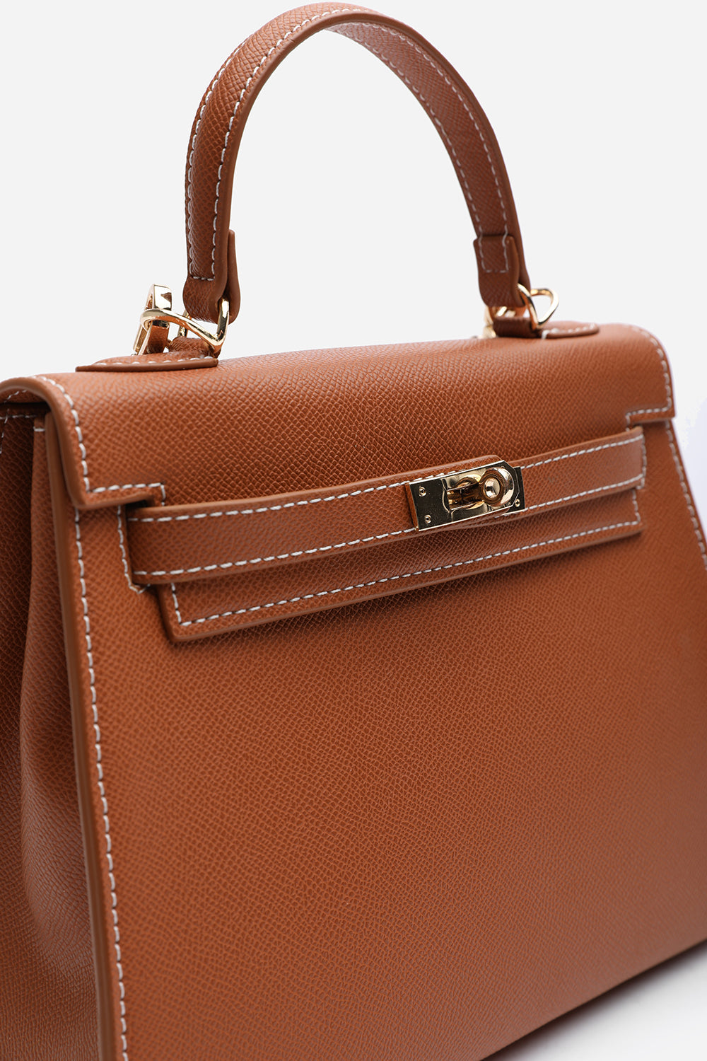 Lluvia Top Handle Satchel Mini Tote Bag with Turn-Lock Closure in Tan