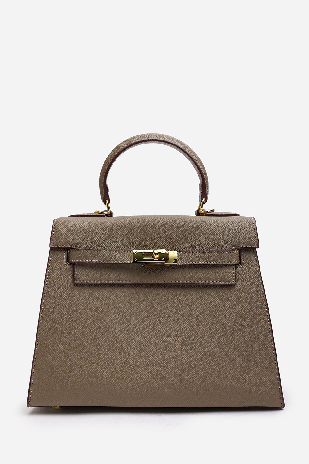 Lluvia Top Handle Satchel Mini Tote Bag with Turn-Lock Closure in Taupe