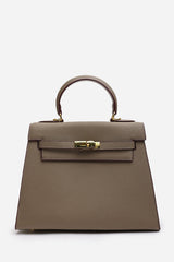 Lluvia Top Handle Satchel Mini Tote Bag with Turn-Lock Closure in Taupe