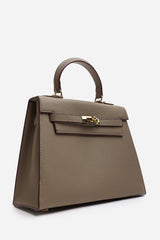 Lluvia Top Handle Satchel Mini Tote Bag with Turn-Lock Closure in Taupe