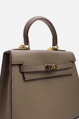 Lluvia Top Handle Satchel Mini Tote Bag with Turn-Lock Closure in Taupe