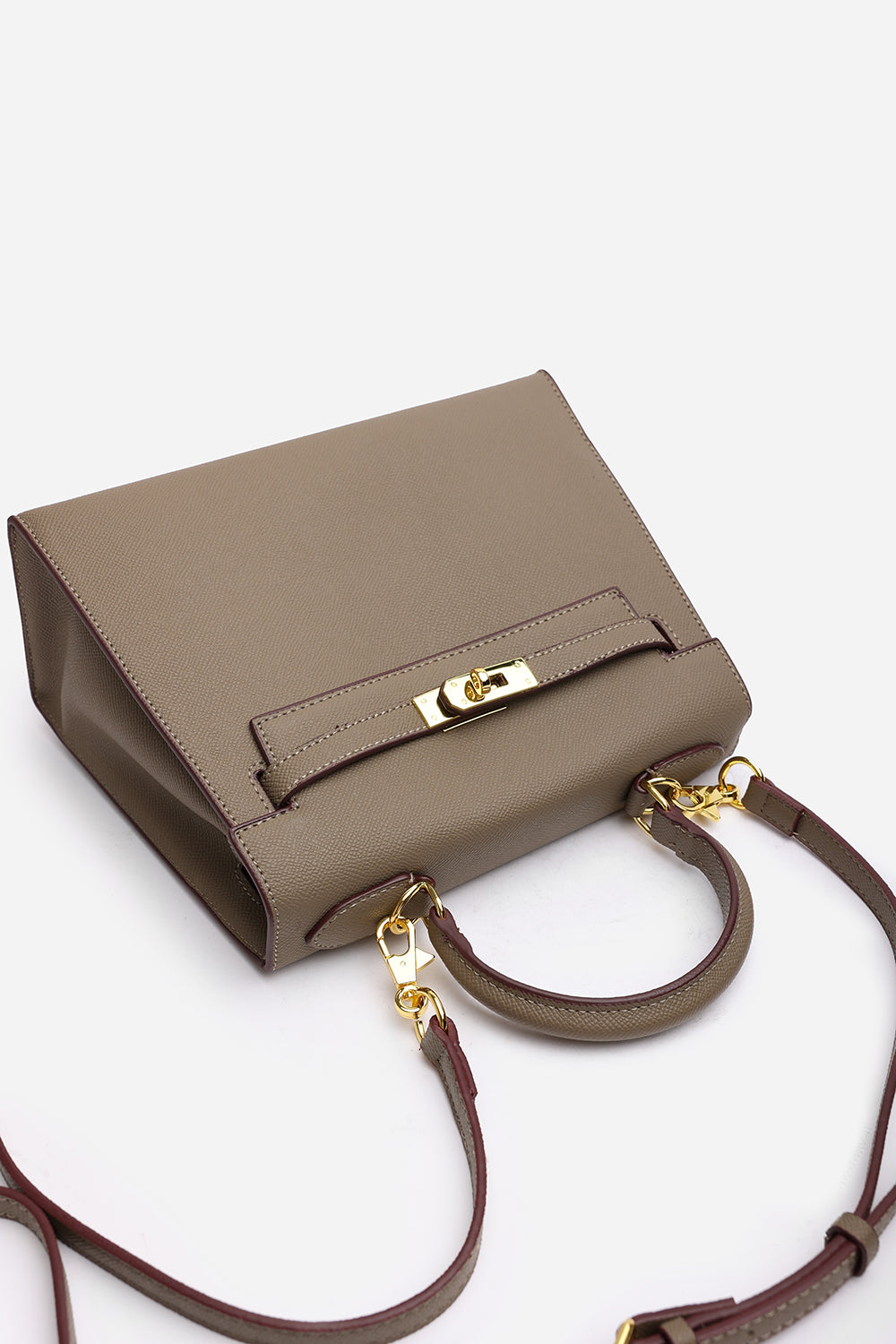 Lluvia Top Handle Satchel Mini Tote Bag with Turn-Lock Closure in Taupe