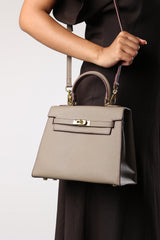 Lluvia Top Handle Satchel Mini Tote Bag with Turn-Lock Closure in Taupe