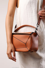 Abrazo Geometric Top Handle Bag in Tan