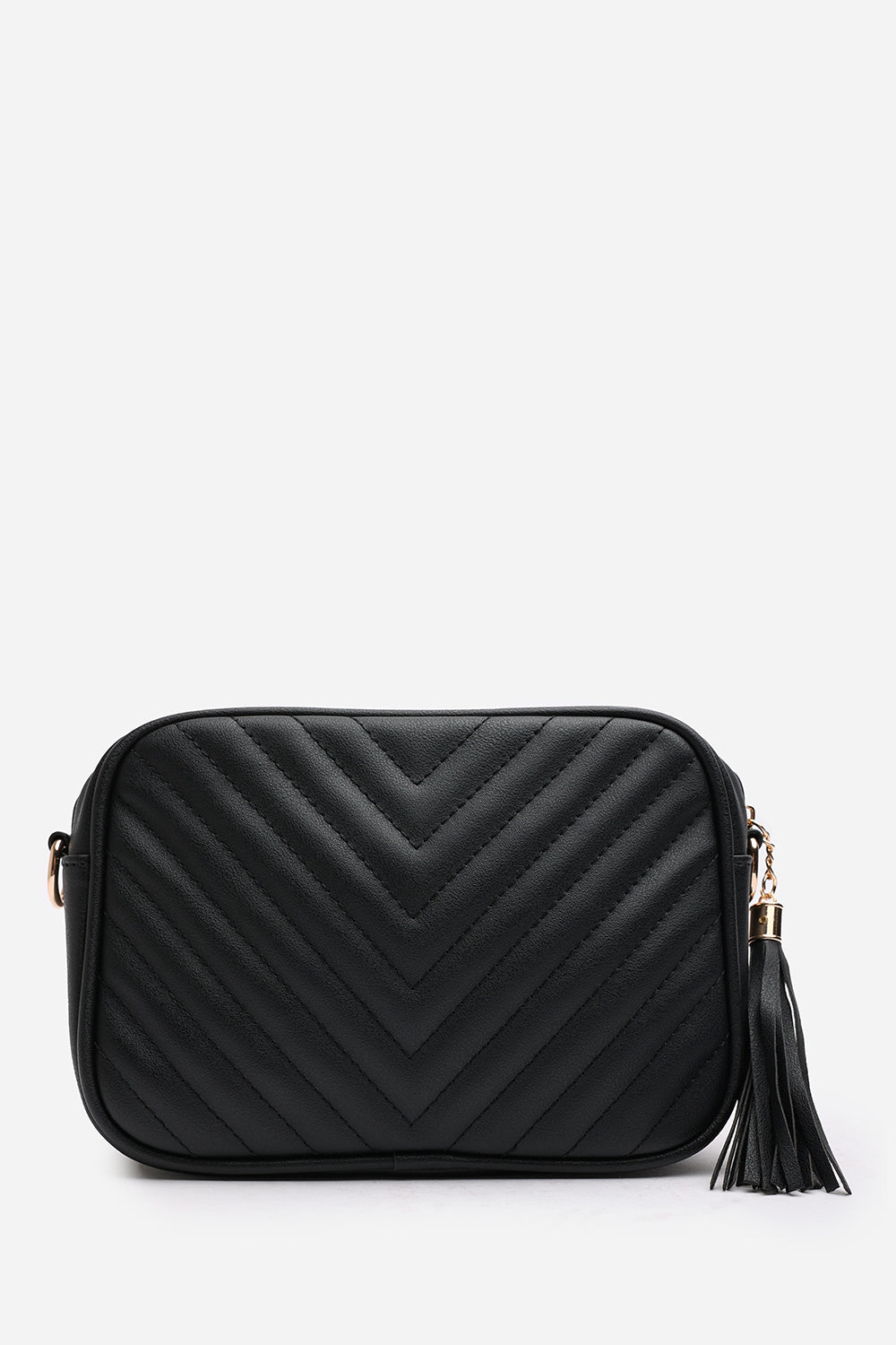 Ange Chevron Quilted Crossbody Bag in Black