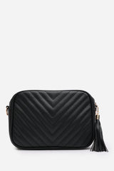 Ange Chevron Quilted Crossbody Bag in Black