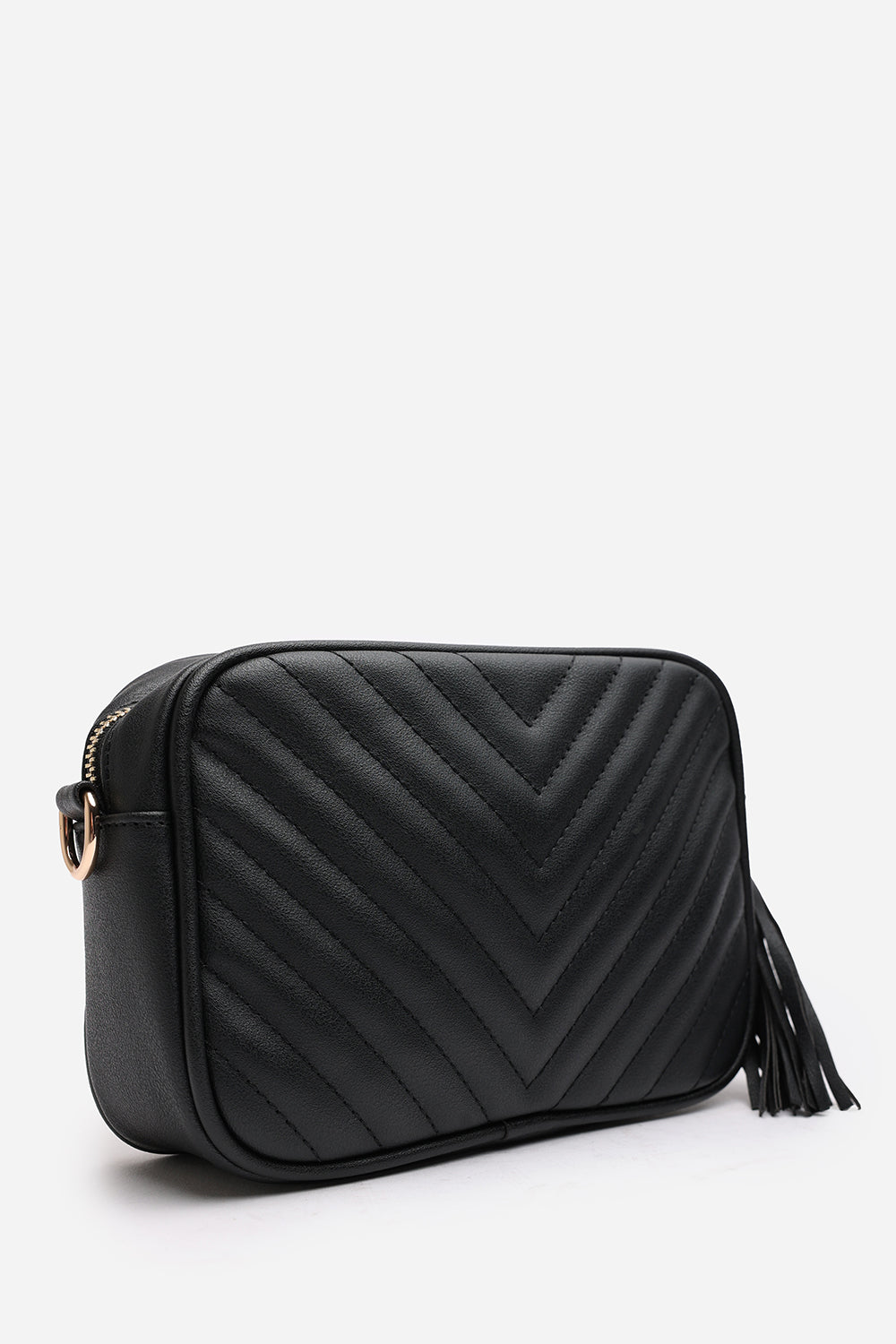 Ange Chevron Quilted Crossbody Bag in Black