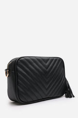 Ange Chevron Quilted Crossbody Bag in Black