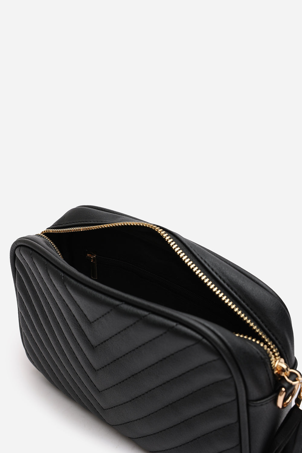 Ange Chevron Quilted Crossbody Bag in Black