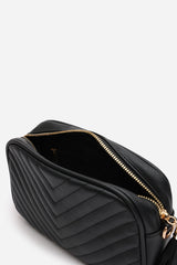 Ange Chevron Quilted Crossbody Bag in Black