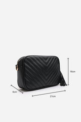 Ange Chevron Quilted Crossbody Bag in Black