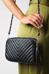 Ange Chevron Quilted Crossbody Bag in Black