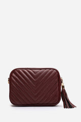 Ange Chevron Quilted Crossbody Bag in Dark Brown
