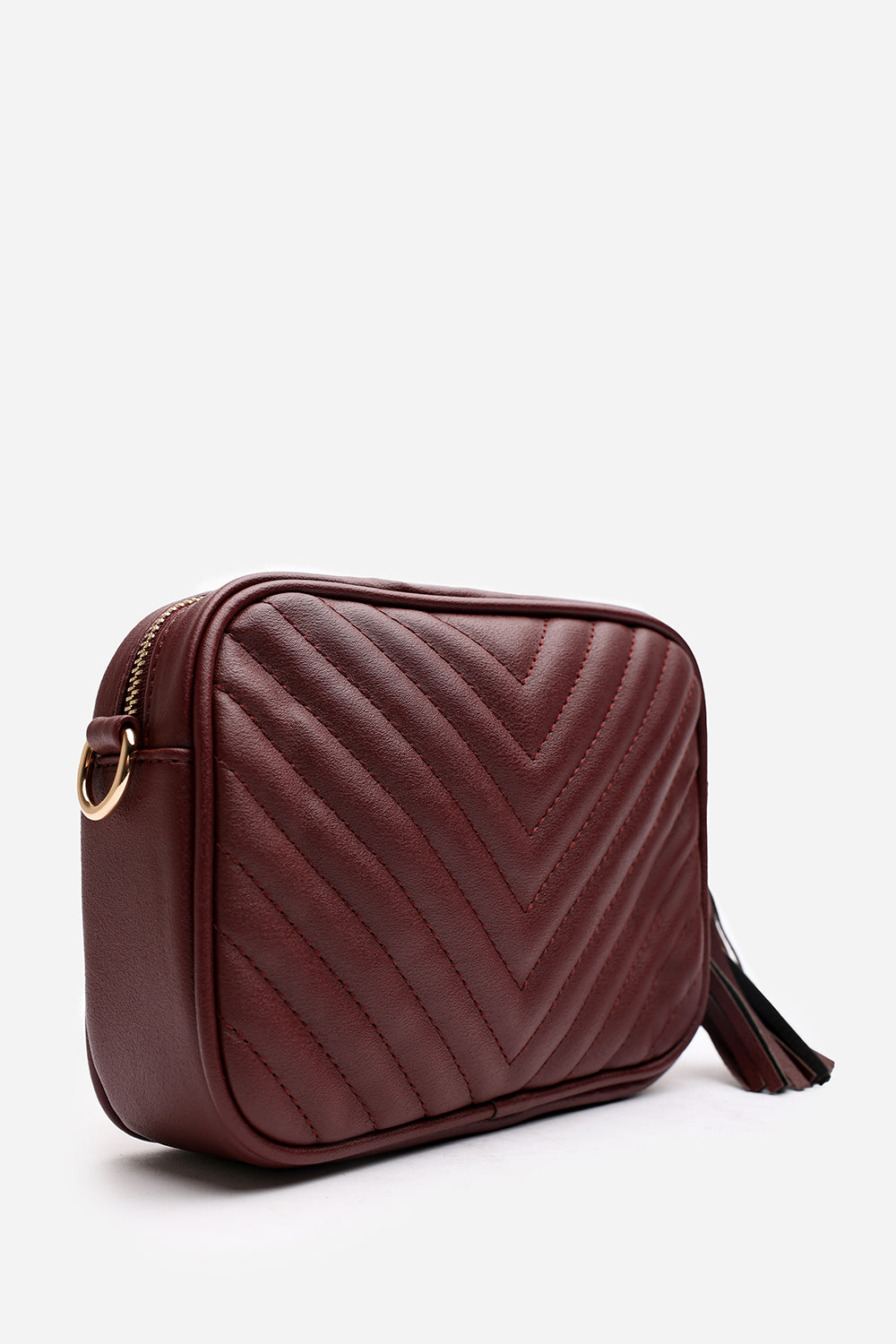 Ange Chevron Quilted Crossbody Bag in Dark Brown