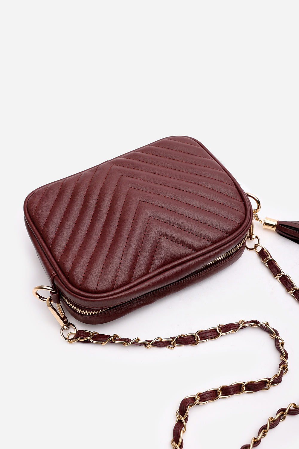 Ange Chevron Quilted Crossbody Bag in Dark Brown