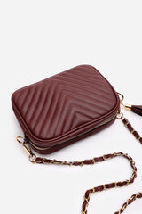Ange Chevron Quilted Crossbody Bag in Dark Brown