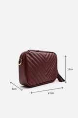 Ange Chevron Quilted Crossbody Bag in Dark Brown