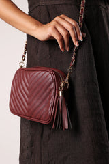 Ange Chevron Quilted Crossbody Bag in Dark Brown