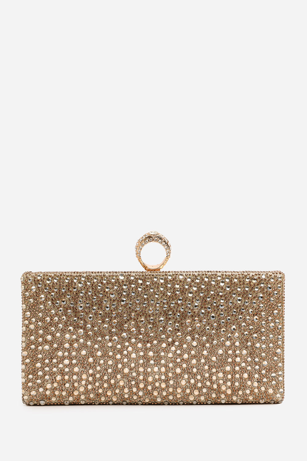 Reve Gold Crystal Embellished Clutch Bag With Ring Handle