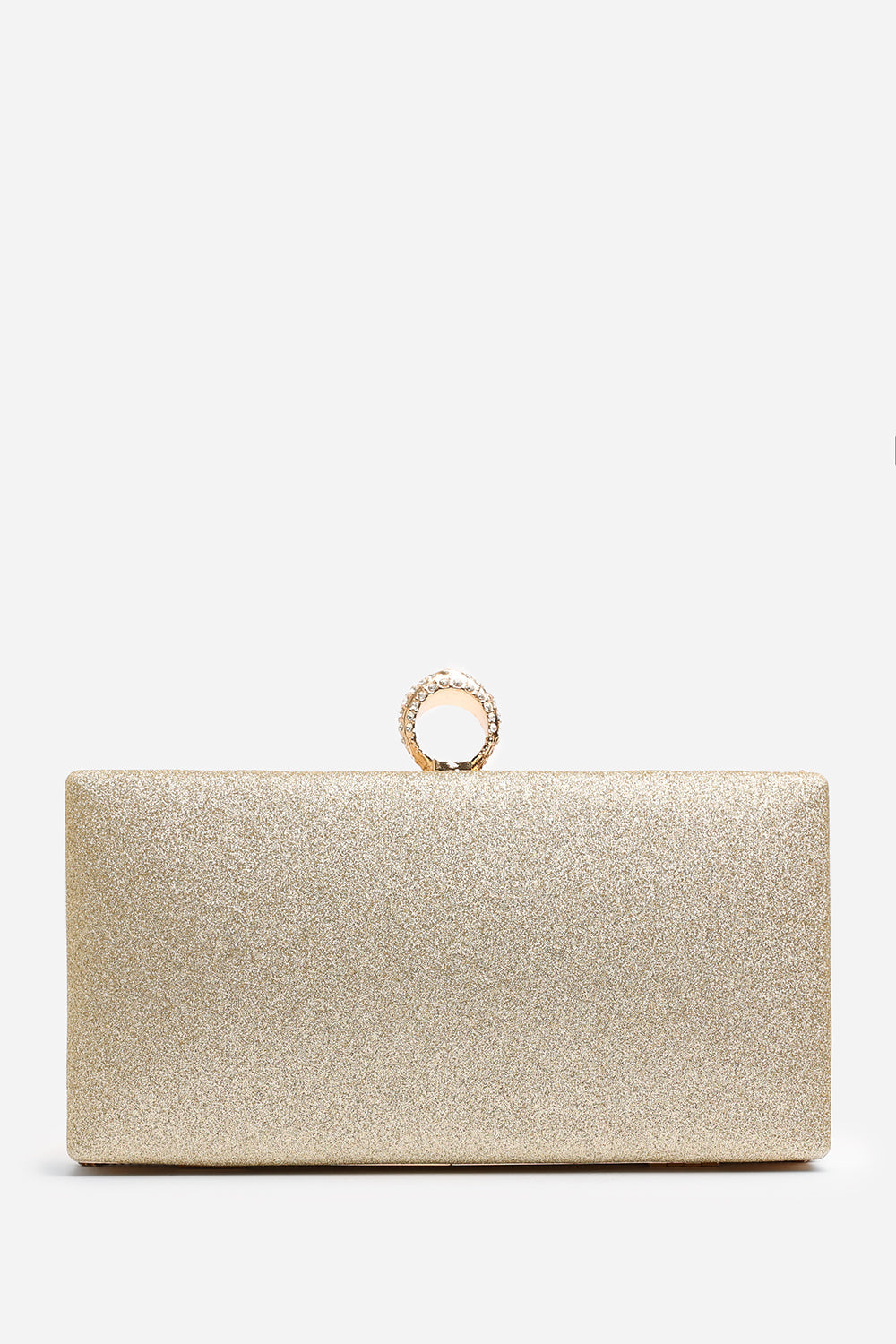 Reve Gold Crystal Embellished Clutch Bag With Ring Handle