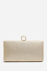 Reve Gold Crystal Embellished Clutch Bag With Ring Handle