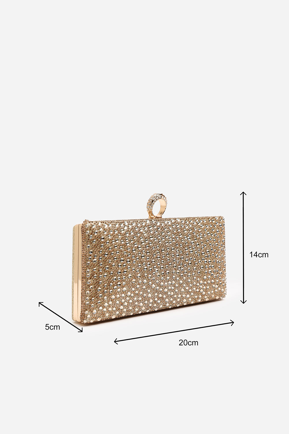 Reve Gold Crystal Embellished Clutch Bag With Ring Handle