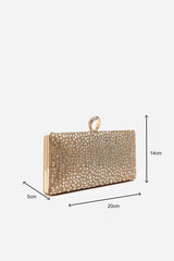 Reve Gold Crystal Embellished Clutch Bag With Ring Handle
