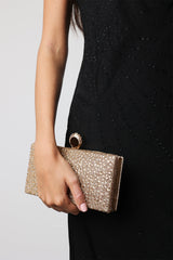 Reve Gold Crystal Embellished Clutch Bag With Ring Handle