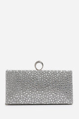Reve Silver Crystal Embellished Clutch Bag With Ring Handle