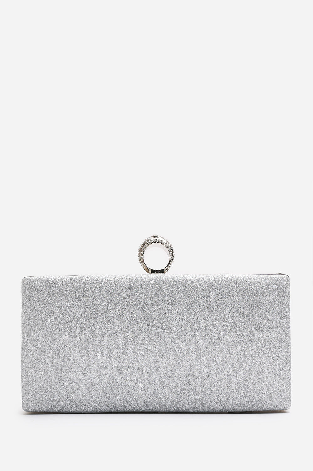Reve Silver Crystal Embellished Clutch Bag With Ring Handle