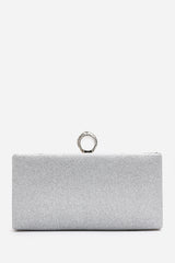 Reve Silver Crystal Embellished Clutch Bag With Ring Handle