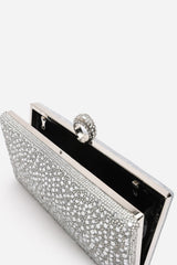 Reve Silver Crystal Embellished Clutch Bag With Ring Handle