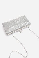 Reve Silver Crystal Embellished Clutch Bag With Ring Handle