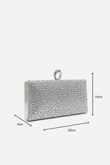 Reve Silver Crystal Embellished Clutch Bag With Ring Handle